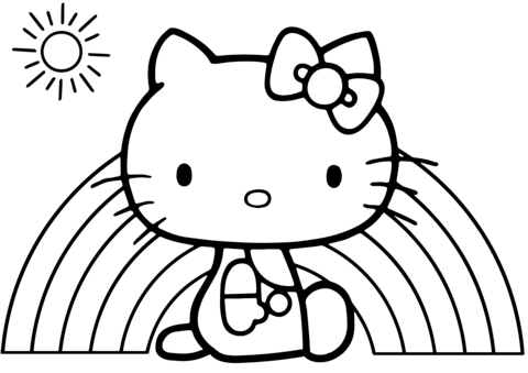 Hello Kitty Rainbow Coloring Page